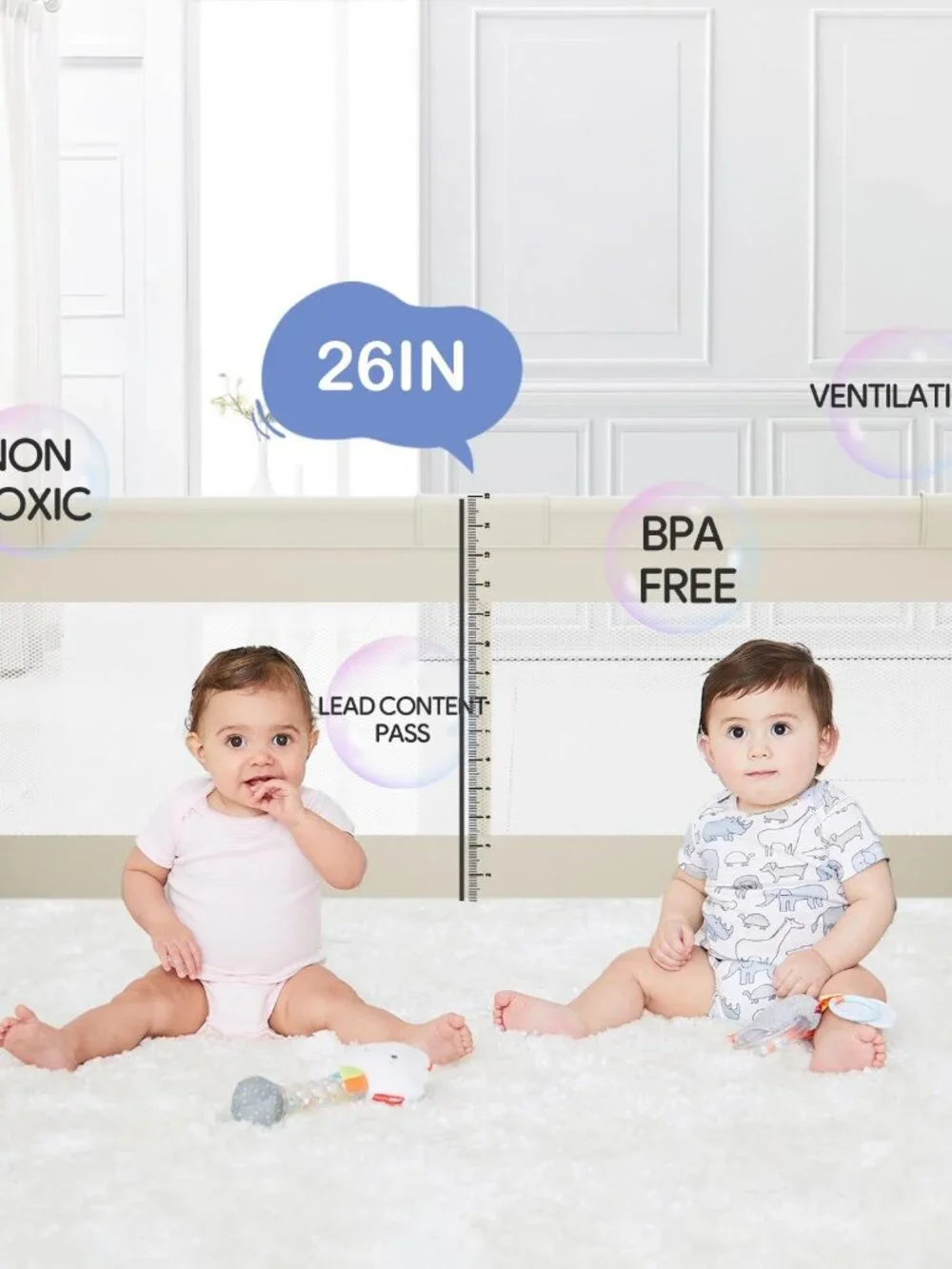 Beige Baby Playpen 47in x 47in x 26in Soft Mesh Safety Fence